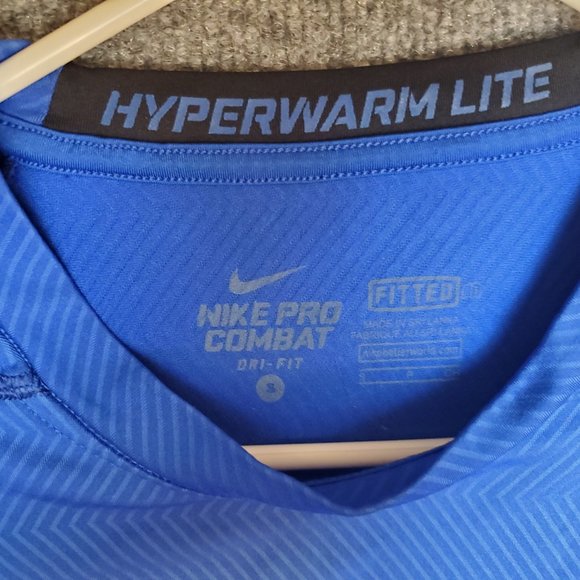 Nike Pro Combat Dri Fit Hyperwarm Lite Blue Size Small Men's Activeware Top A5 - Picture 4 of 6